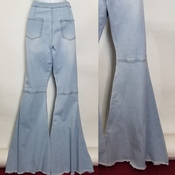 Bell Bottom Wide Leg Light Wash Jeans - Picture 5 of 8